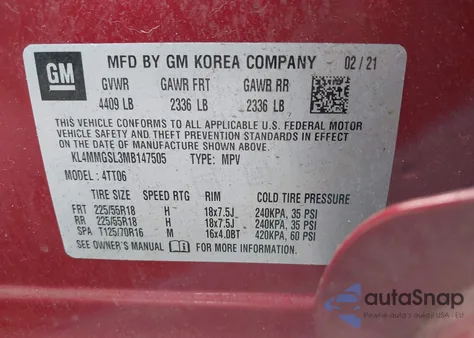 2021 Buick Encore Gx Awd Essence из США, поврежденный, VIN KL4MMGSL3MB147505